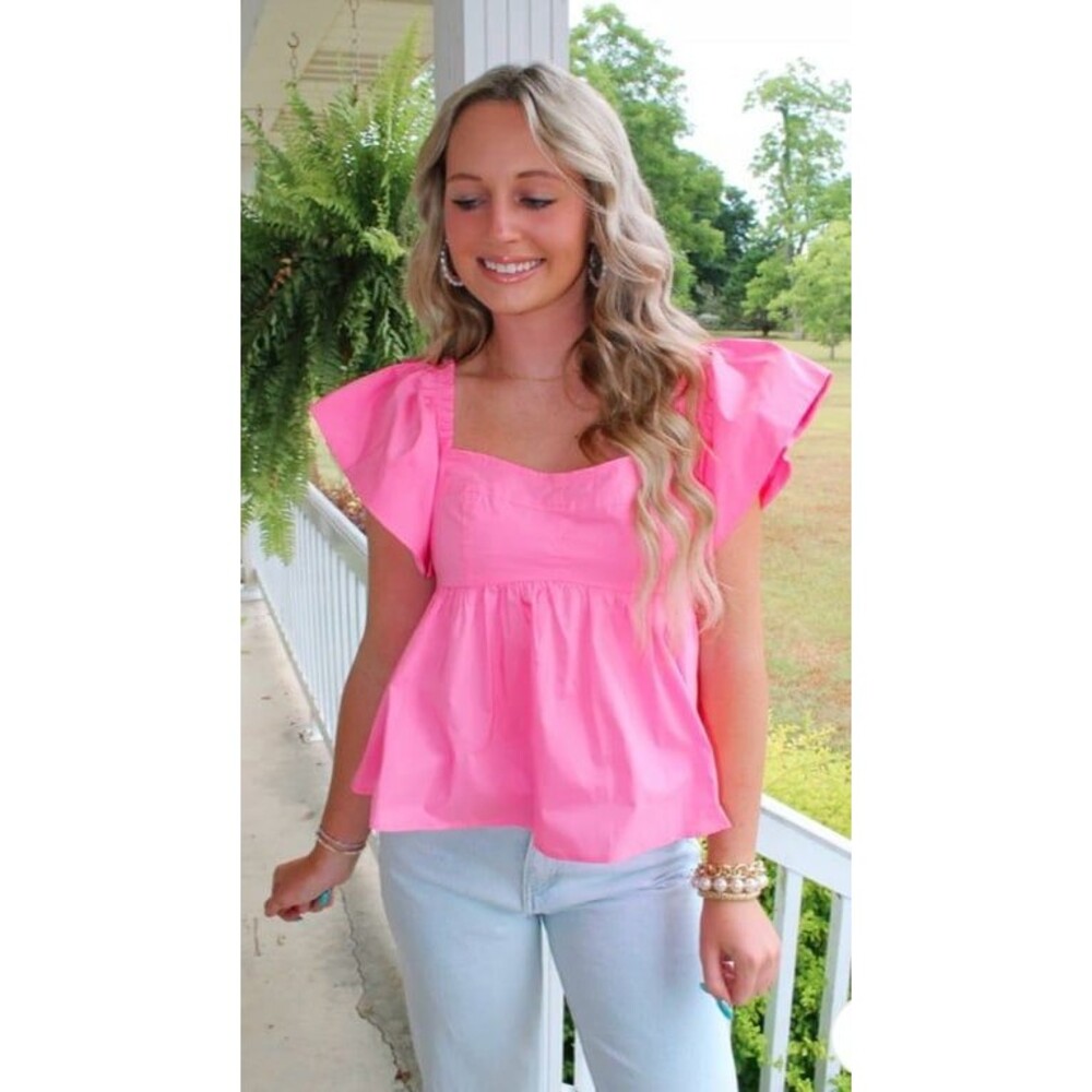 Bibi Top BIBI blouse PINK blouse peplum ruffle sleeve flutter NEW WOMENS SMALL - Picture 5 of 10
